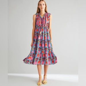 FIGUE Clara printed boho embroidered midi dress S